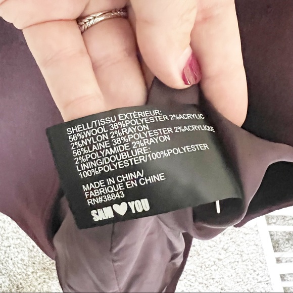 Sam Edelman Belted Wool Blend Trench Coat Wine Burgundy 2 NWT - Picture 12 of 14